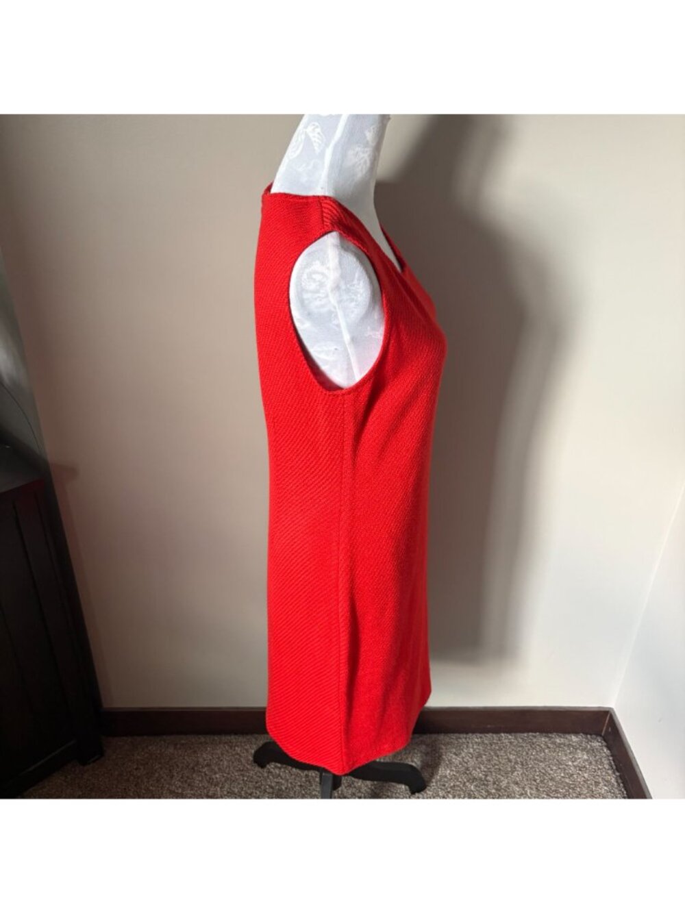 ST JOHN Knit Wool Dress Womens Red Orange Sleeveless Sheath Size 8 - Picture 4 of 5